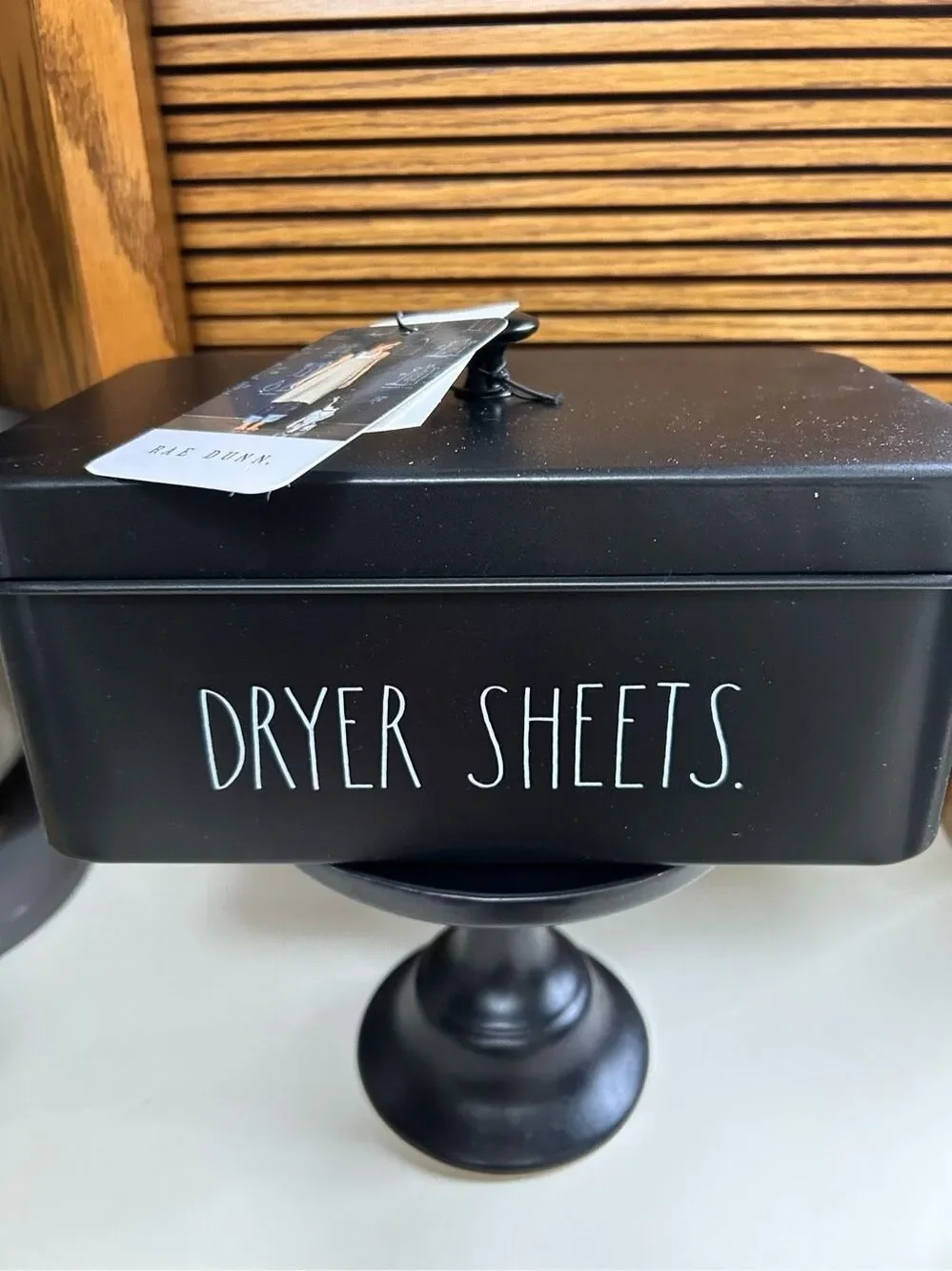 Rae Dunn Black Dryer Sheets Metal tin container Laundry Room Farmhouse Decor